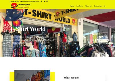 T-Shirt World Townsville souvenir shop website by iVenzu Technologies, designed for an engaging online shopping experience with responsive design and easy navigation.