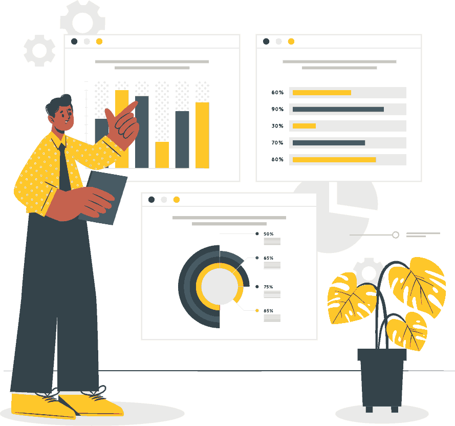 A vibrant graph and chart displayed on a digital dashboard, symbolizing advanced analytics and data-driven strategies by iVenzu Technologies.