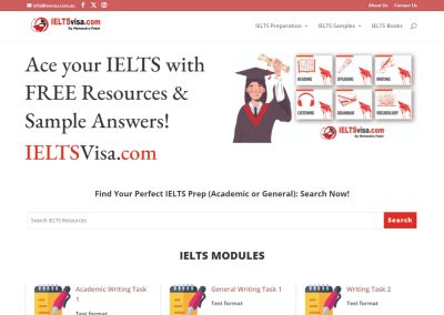 IELTSVisa.com website design and development by iVenzu Technologies, offering user-friendly, responsive layout for IELTS preparation and visa guidance.